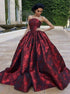 Ball Gown Strapless Red Satin Pleats Prom Dress LBQ3693